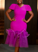 Women's Tulle Hem Dress with Statement Sleeves
