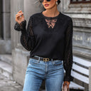 Chic Women's Top with Lace Details and Sheer Sleeves