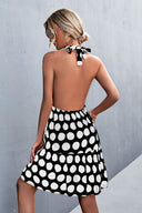 Stylish Halter Dress with Dots and Flared Skirt