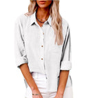 Women's Short Sleeve Linen Blouse with Button Accents