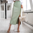 Chic Knitted Skirt with Button Design and Slit