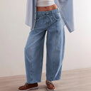 Women's Wide-Leg Denim Pants with Drawstring