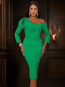 Asymmetrical Rose Detail Long Sleeve Dress for Women