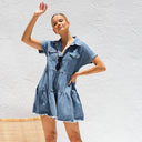 Ruffle Detail Women's Denim Shirt Dress