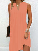 Stylish V-Neck Sleeveless Dress with Asymmetrical Hem