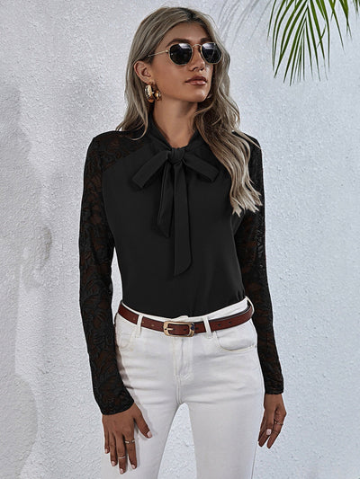 Chic Women's Ruffle Blouse with Bow Collar
