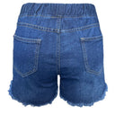 Chic Women's Denim Shorts with Stretchy Waist and Trendy Distressed Details