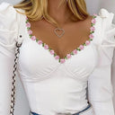 Chic Puff Sleeve Blouse with Floral Neckline
