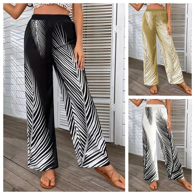 Chic Palazzo Pants with Tropical Palm Design