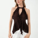 Chic Ruffled High Neck Women's Top