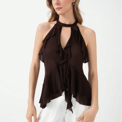 Chic Ruffled High Neck Women's Top