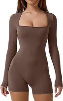 Square Neck Long Sleeve Bodysuit for Women