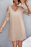 Chic Women's Mini Dress with Lace Inset and V-Neck Design