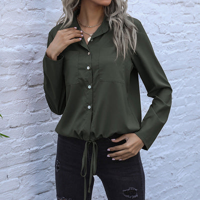 Chic Women's Blouse with Button Detail and Adjustable Hem