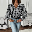 Graphic Pattern Deep V-Neck Designer Blouse for Women