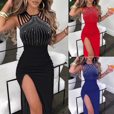 Rhinestone-Embellished Evening Dress for Women