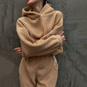 Women's Fleece Hoodie Jumpsuit with Elastic Waist