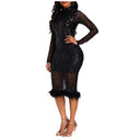 Feather-Embellished Ladies' Fitted Dress