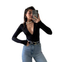 Chic Women's Long-Sleeve V-Neck Bodysuit with Twist Design