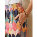 Trendy Geometric Pattern Women's Pants with Stretchy Waist
