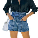 Stylish Women's Denim Shorts with Chic Waistline and Handy Pockets