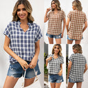 Stylish Women's Checked Blouse with Modern V-Neck