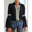 Chic Women's Pleated Blouse with Embellished Trim