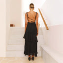 Women's Maxi Dress with Ruffled Design and V-Neck