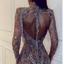 Glamorous Sequin Mini Dress with High Neck and Sheer Sleeves