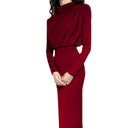 Chic Women's High Collar Evening Dress with Draped Sleeves