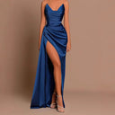 Chic Long Sleeve Maxi Dress with High Slit and Draped Design