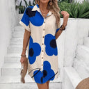Floral Accented Women's Shirt Dress with Button Closure