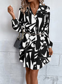 Graphic Pattern Women's Shirt Dress with Adjustable Belt