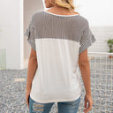 Women's V-Neck Striped Sleeve T-Shirt - Relaxed Fit