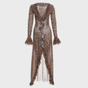 Leopard Print Maxi Dress with Ruffled Sleeves