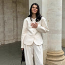 Chic Women's Blazer Jacket with Puff Sleeves & Button Detail