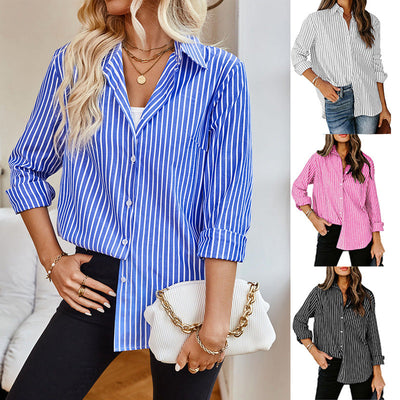 Women's Striped Blouse with Classic Collar Style