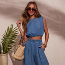 Stylish Women's Denim Two-Piece Ensemble
