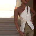 Chic Women's One-Shoulder Blouse with Button Detail