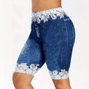 Denim Bermuda Shorts with Lace Accents and Pockets