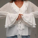 Chic Ruffled Chiffon Blouse with Drawstring for Women