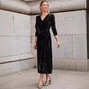 Chic Puff Sleeve Wrap Dress with Gold Accents