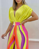 Floral Print Women's Blouse and Wide Leg Pant Set