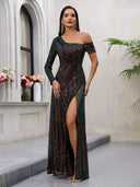 Chic Asymmetrical Evening Dress with Dazzling Embellishments