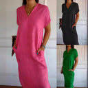 Women’s Oversized V-Neck Dress with Pocket Design