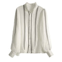 Chic Long Sleeve Blouse with Ruffled Collar and Button Accents