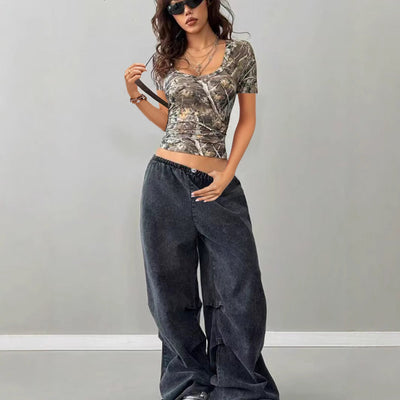 Women's V-Neck Camouflage Tee in Trendy Design