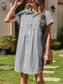 Chic Women's Striped Shirt Dress with Pockets