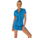 Stylish Short Sleeve Dress with Ruching and Button Accents