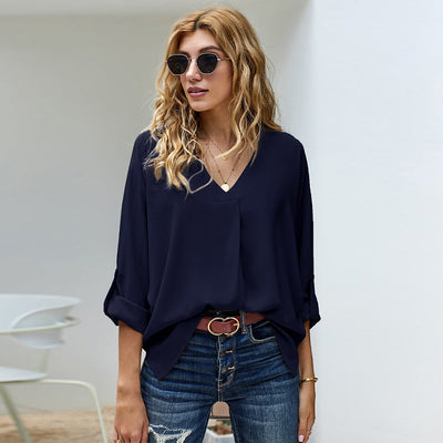 V-Neck Women's Blouse with Long Sleeves